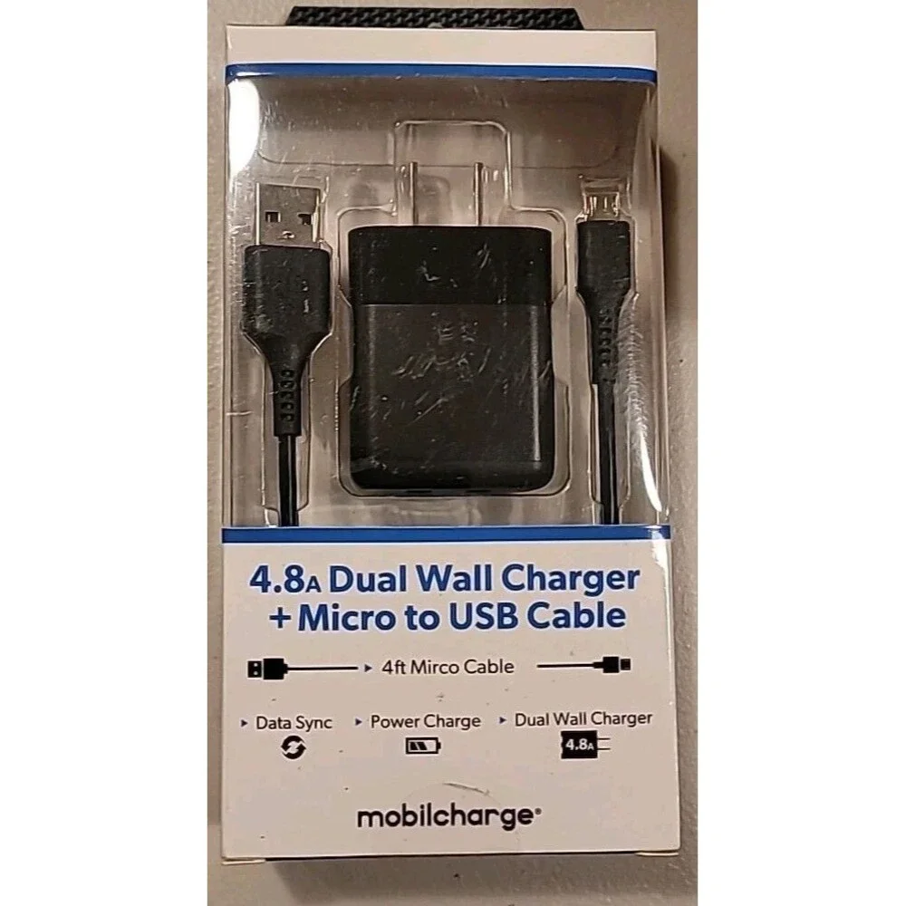 Mobilcharge 4.8 Dual Wall Charger Plus Micro USB Cable